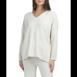 RACHEL ZOE Cozy Cream V-Neck Hooded Sweater